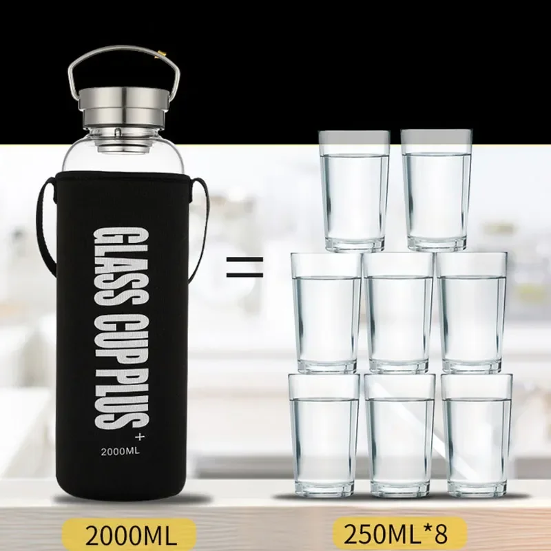 ขวดน้ำแก้ว 2 ลิตร พร้อมสายสะพา - Outdoor Sport Glass Water Bottle บทวิจารณ์และราคา